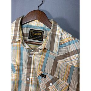 Howler Brothers Mens Plaid Short Sleeve Pearl Snap Button Western Shirt Size L